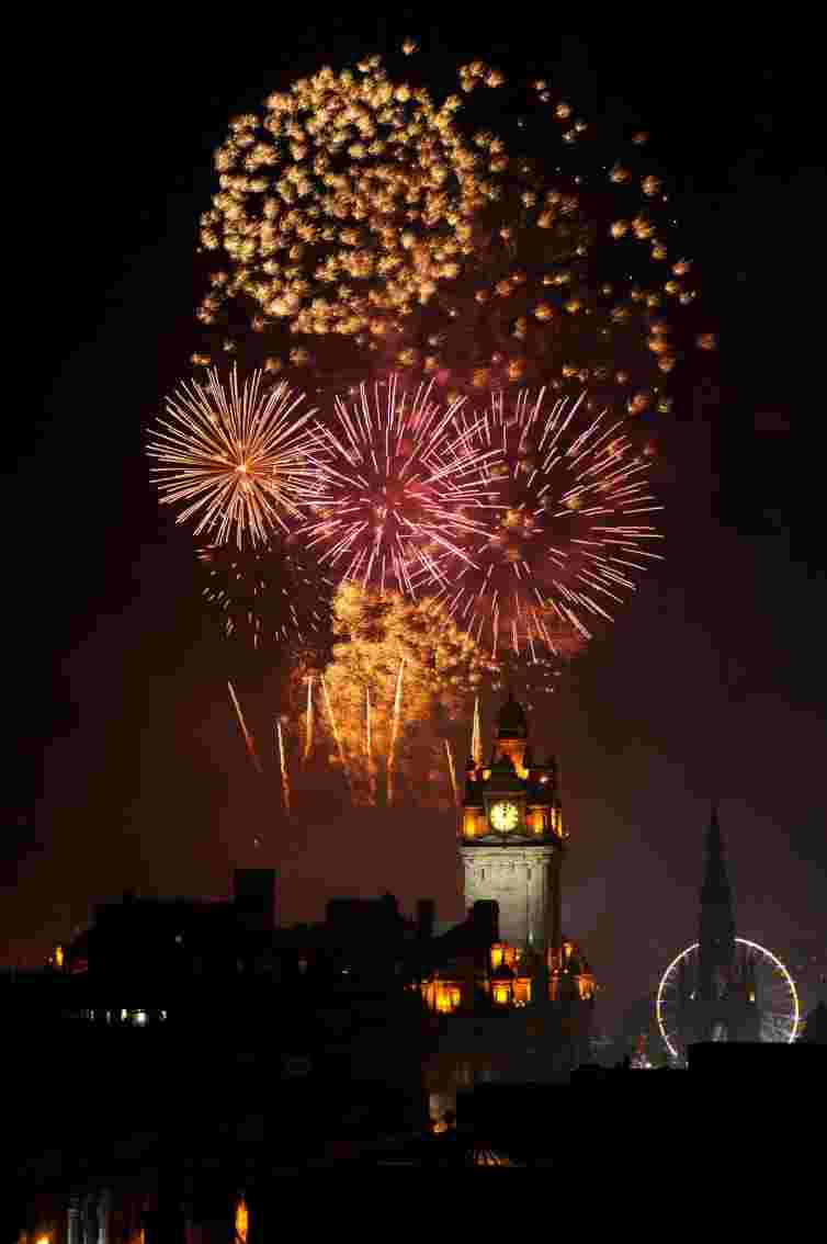 Edinburgh Fireworks, New Year, Edinburgh Festival, Balmoral, Princes Street, Scotland